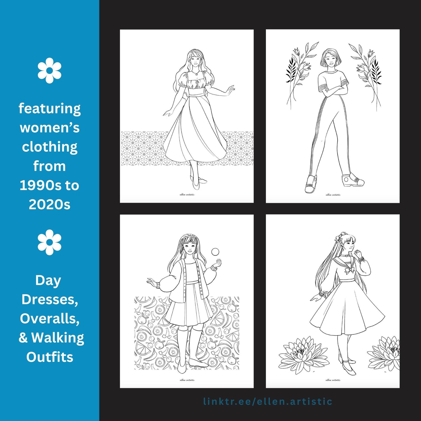 Modern Fashion #4 Coloring Pages - 12 Page PDF by Ellen Artistic