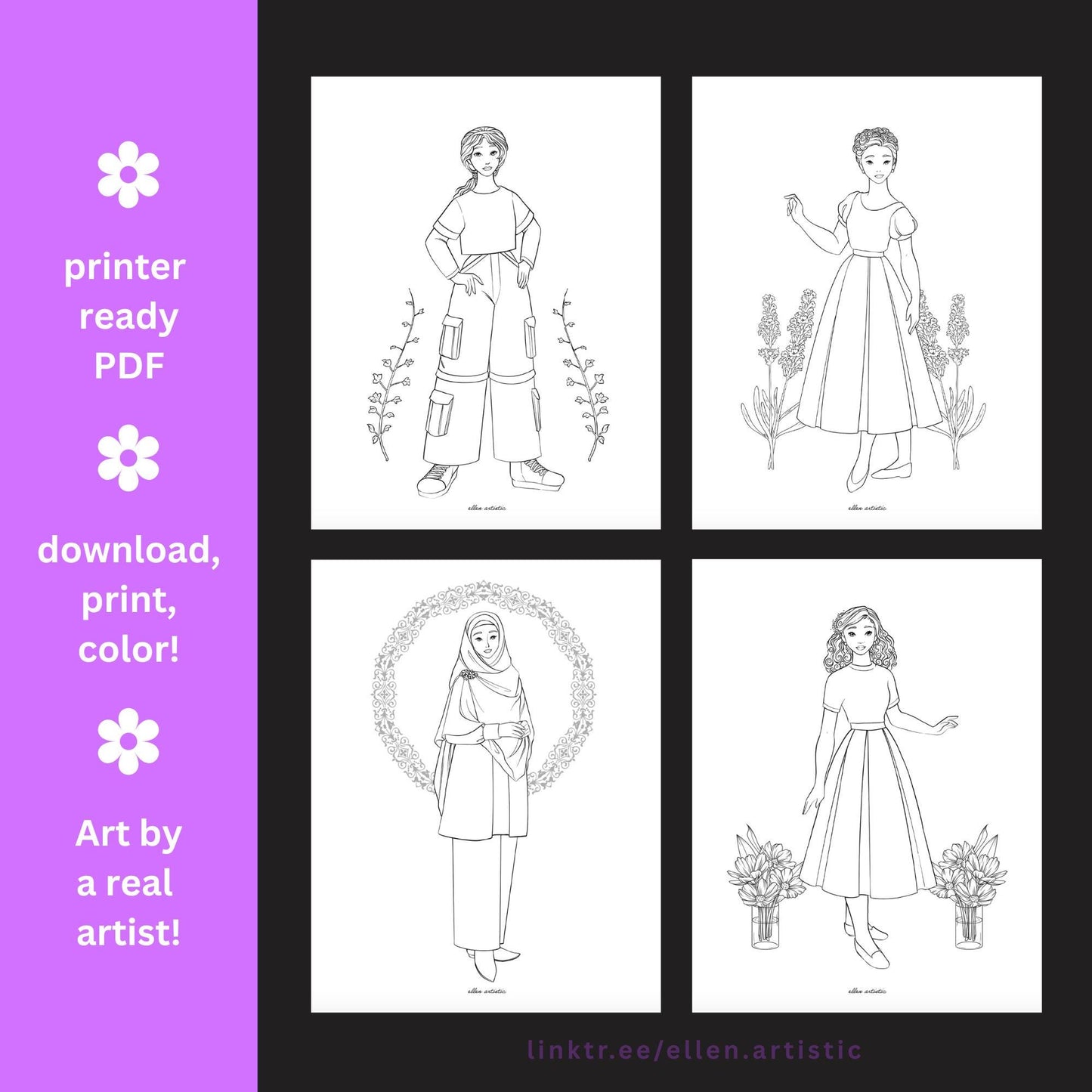 Modern Fashion #3 Coloring Pages - 12 Page PDF by Ellen Artistic
