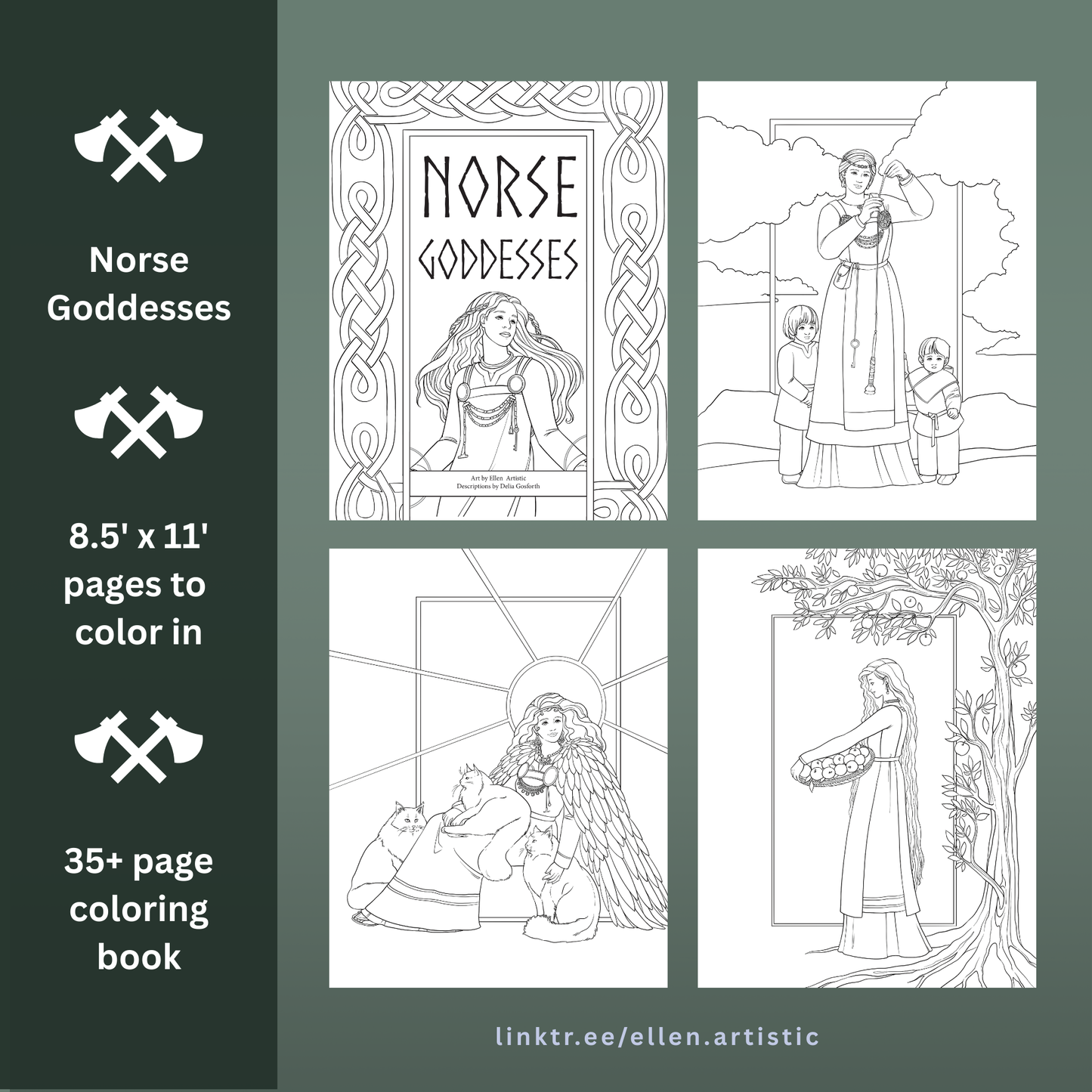 A Coloring Book of Norse Goddesses - 35+ Page PDF