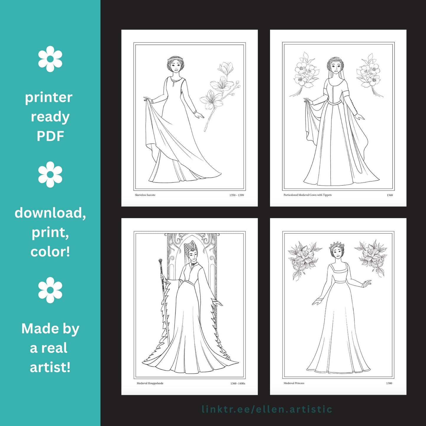 Medieval Fashion Coloring Pages - 13 Page PDF by Ellen Artistic