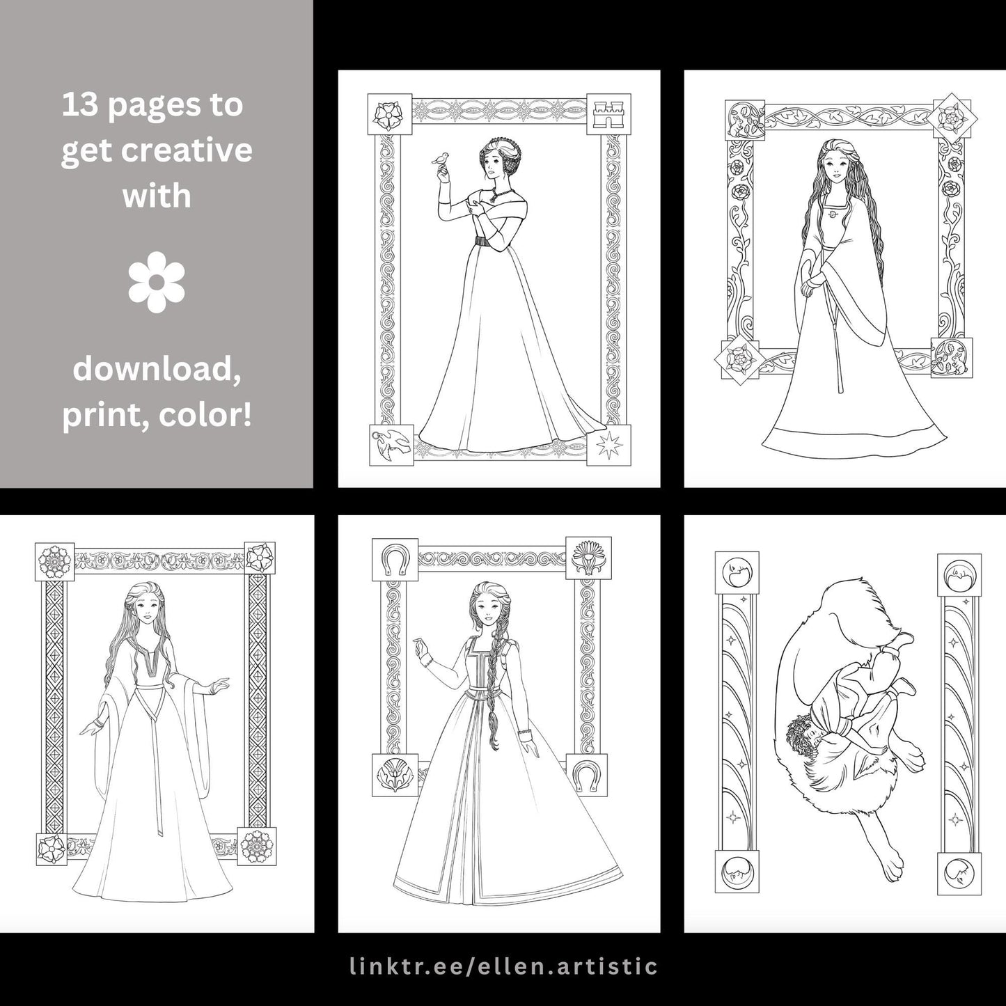 Wolfpack Fashion Coloring Bundle - 15 Page PDF by Ellen Artistic