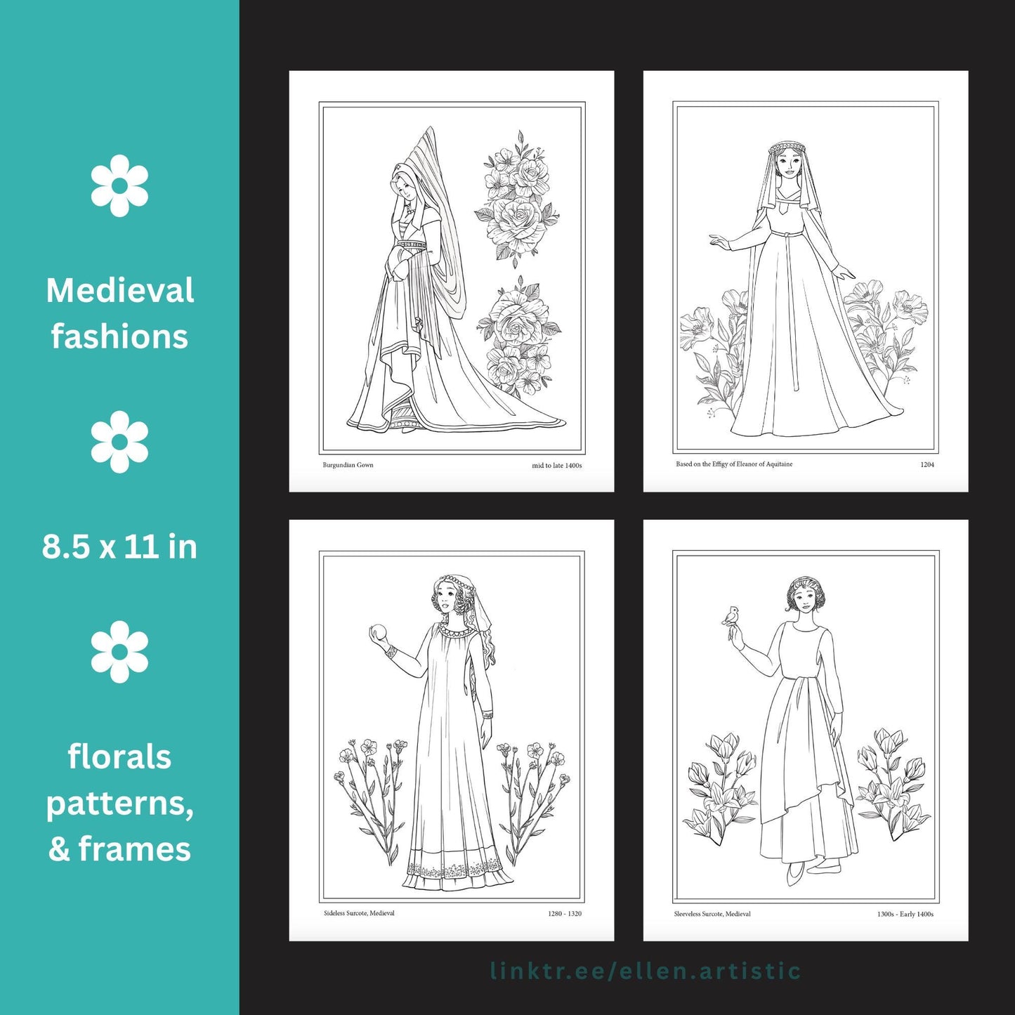 Medieval Fashion Coloring Pages - 13 Page PDF by Ellen Artistic
