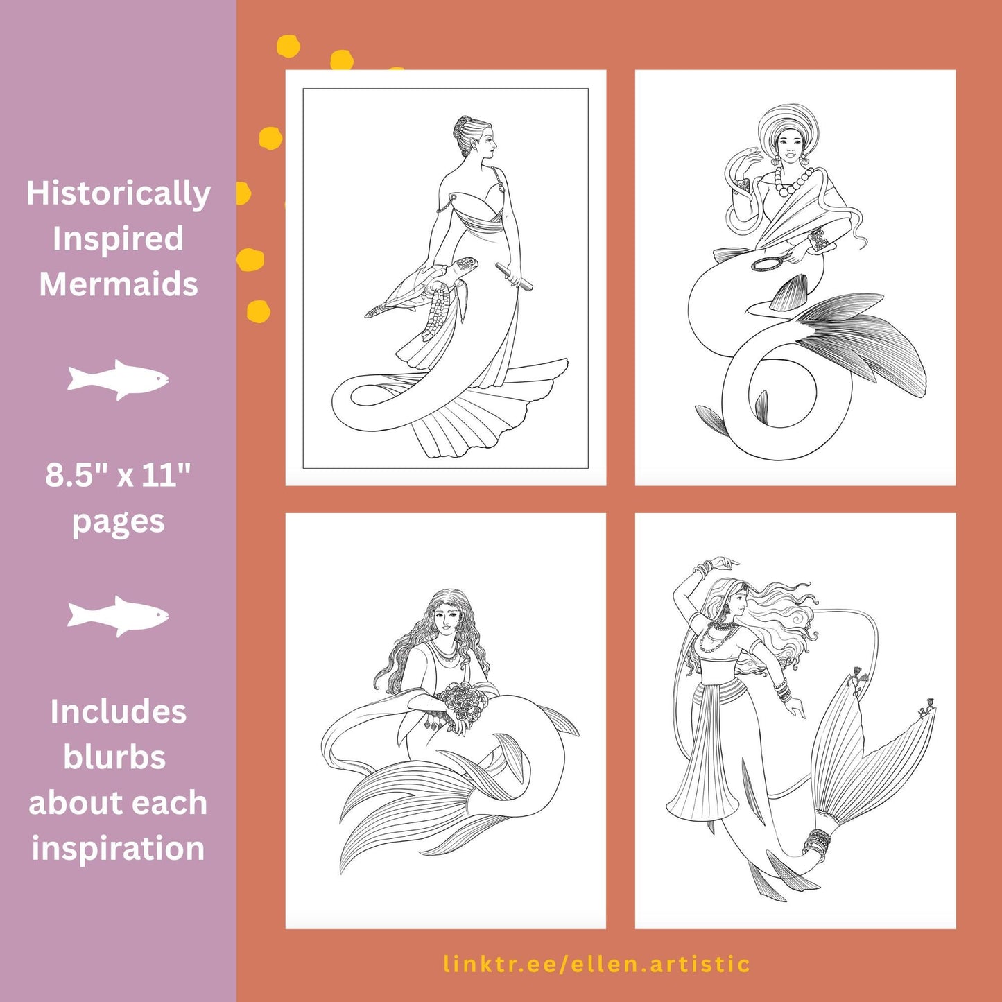 Historical Mermaids Coloring Bundle 2 - 13 Page PDF by Ellen Artistic