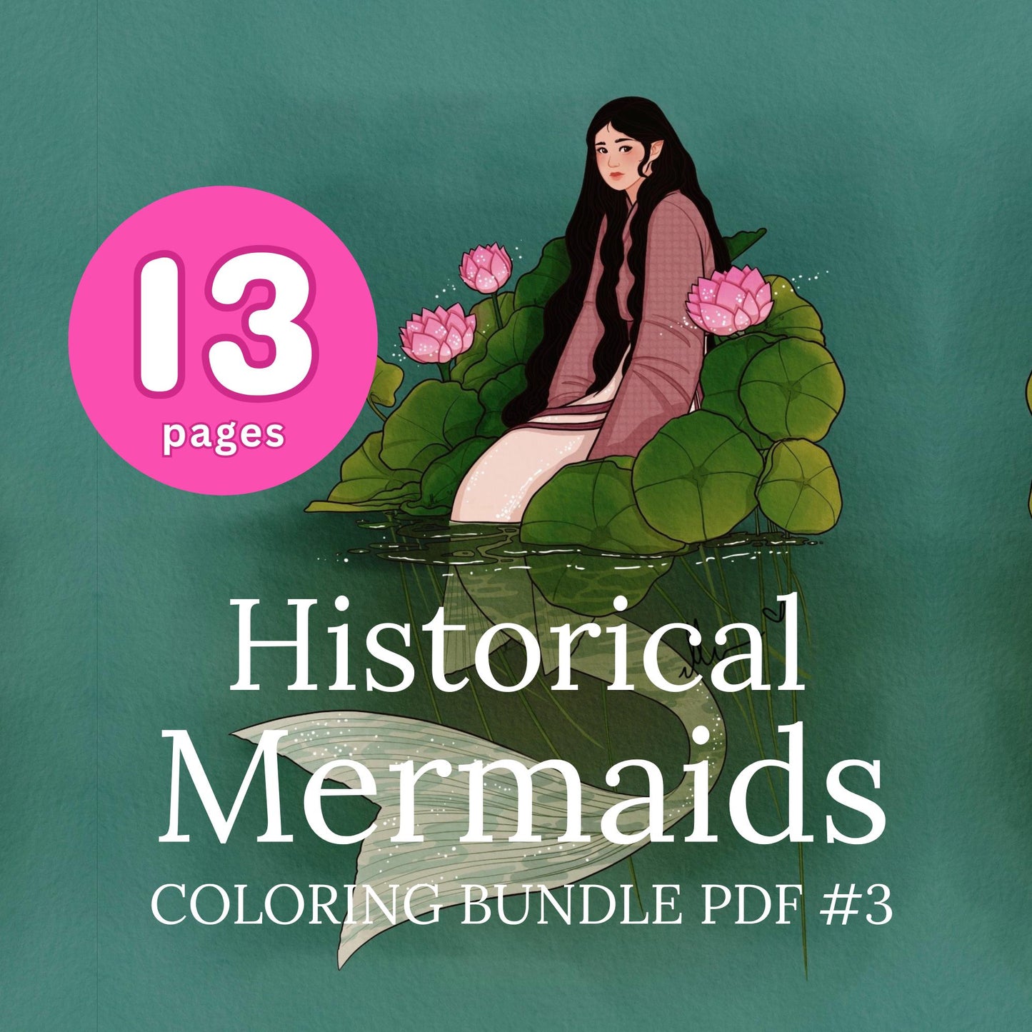 Historical Mermaids Coloring Bundle 3 - 13 Page PDF by Ellen Artistic