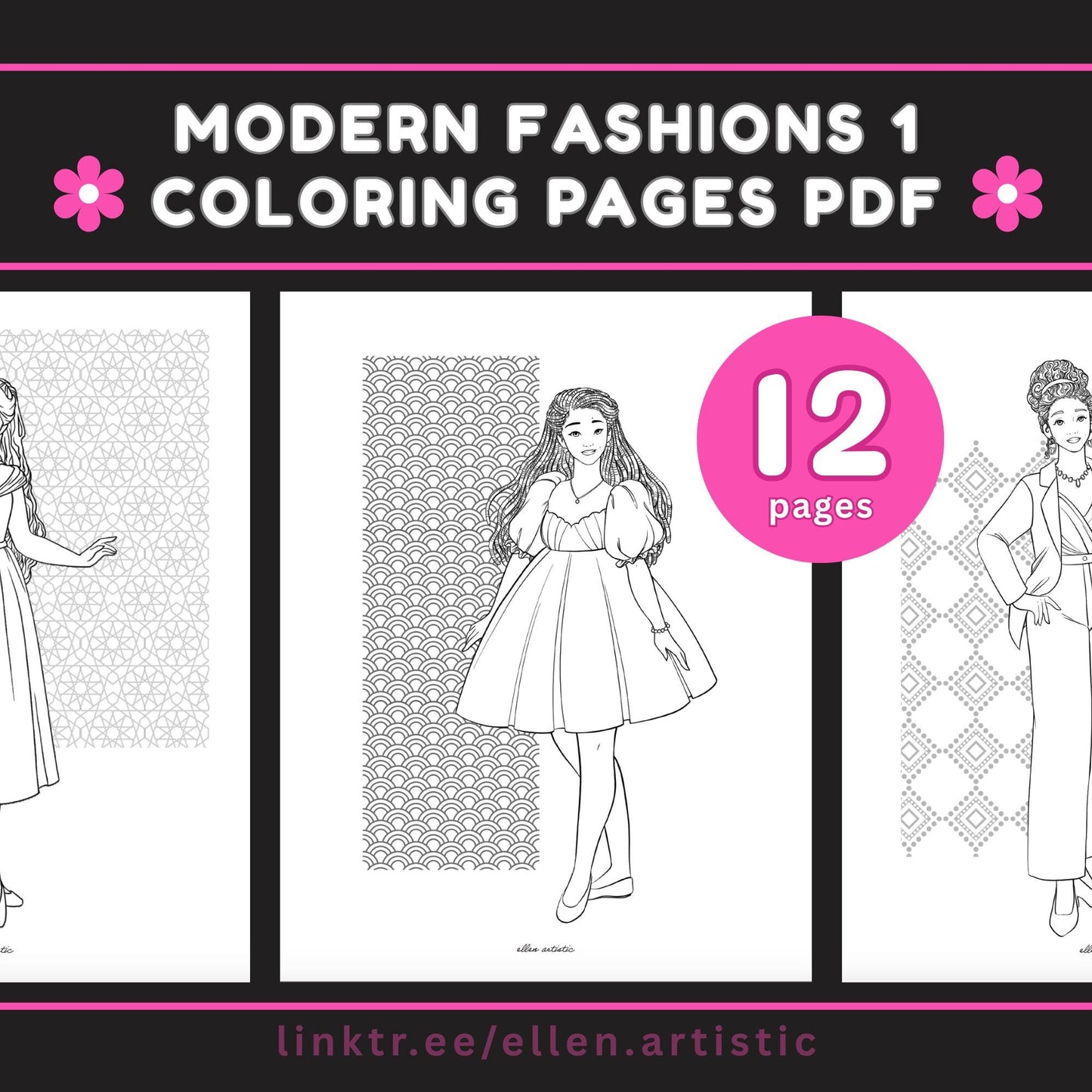 Modern Fashion #1 Coloring Pages - 12 Page PDF by Ellen Artistic