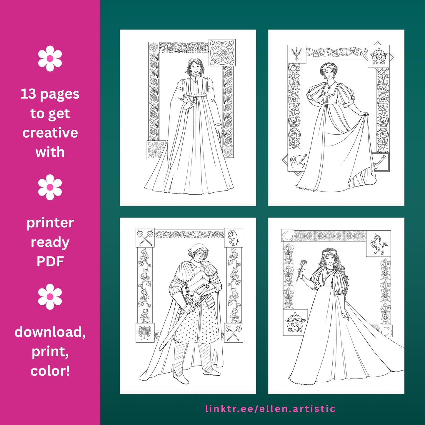 Climbing Roses Fashion Coloring Bundle - 13 Page PDF by Ellen Artistic