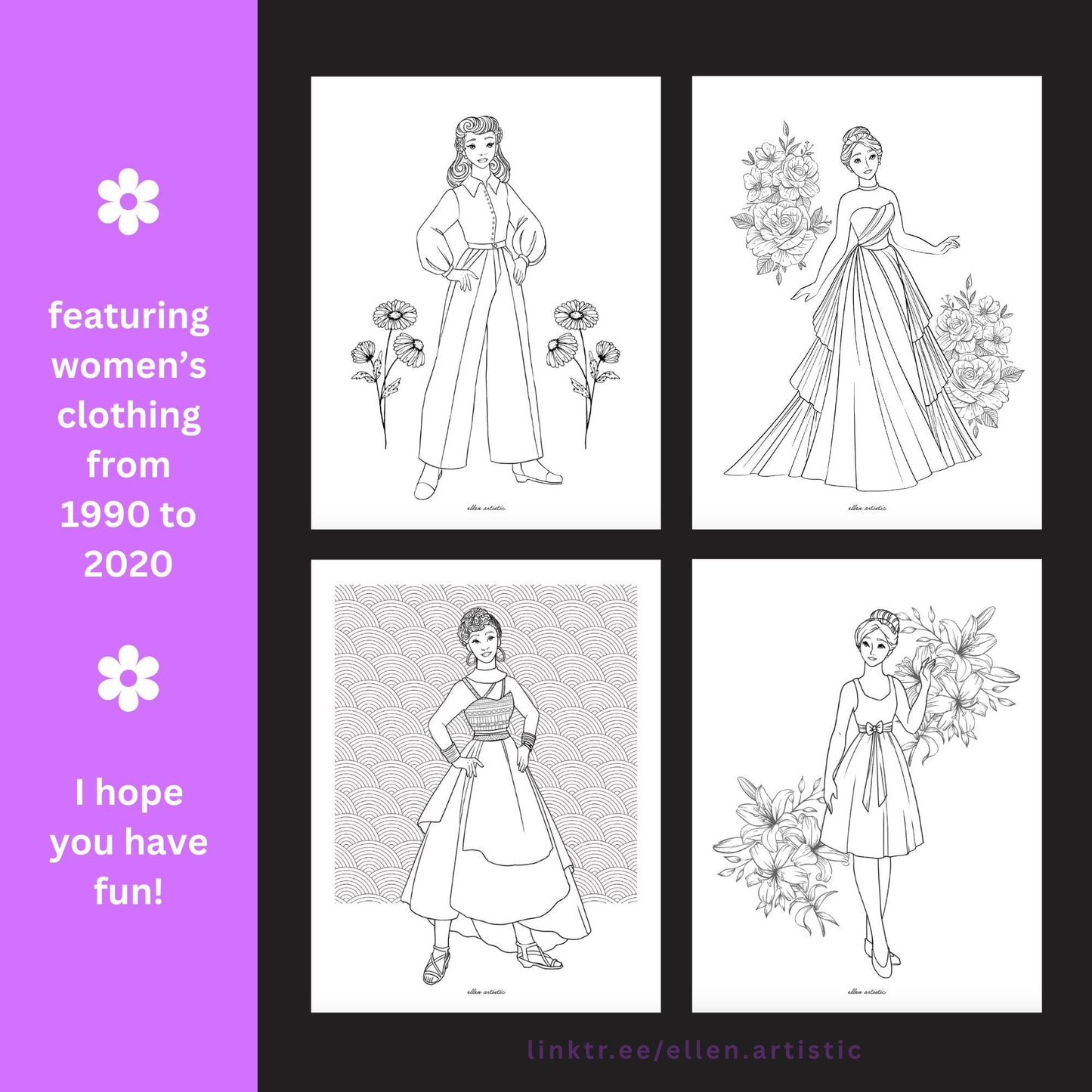 Modern Fashion #3 Coloring Pages - 12 Page PDF by Ellen Artistic