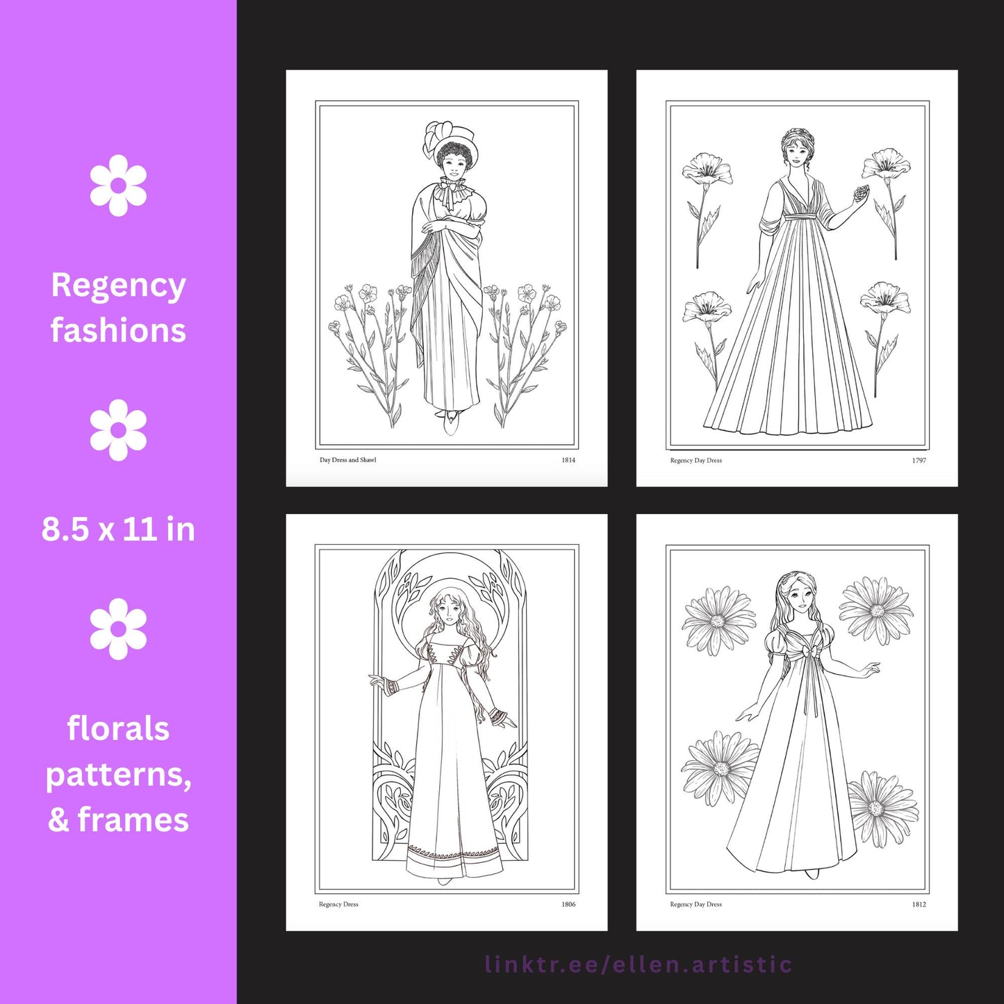 Regency Fashion Coloring Pages - 13 Page PDF by Ellen Artistic