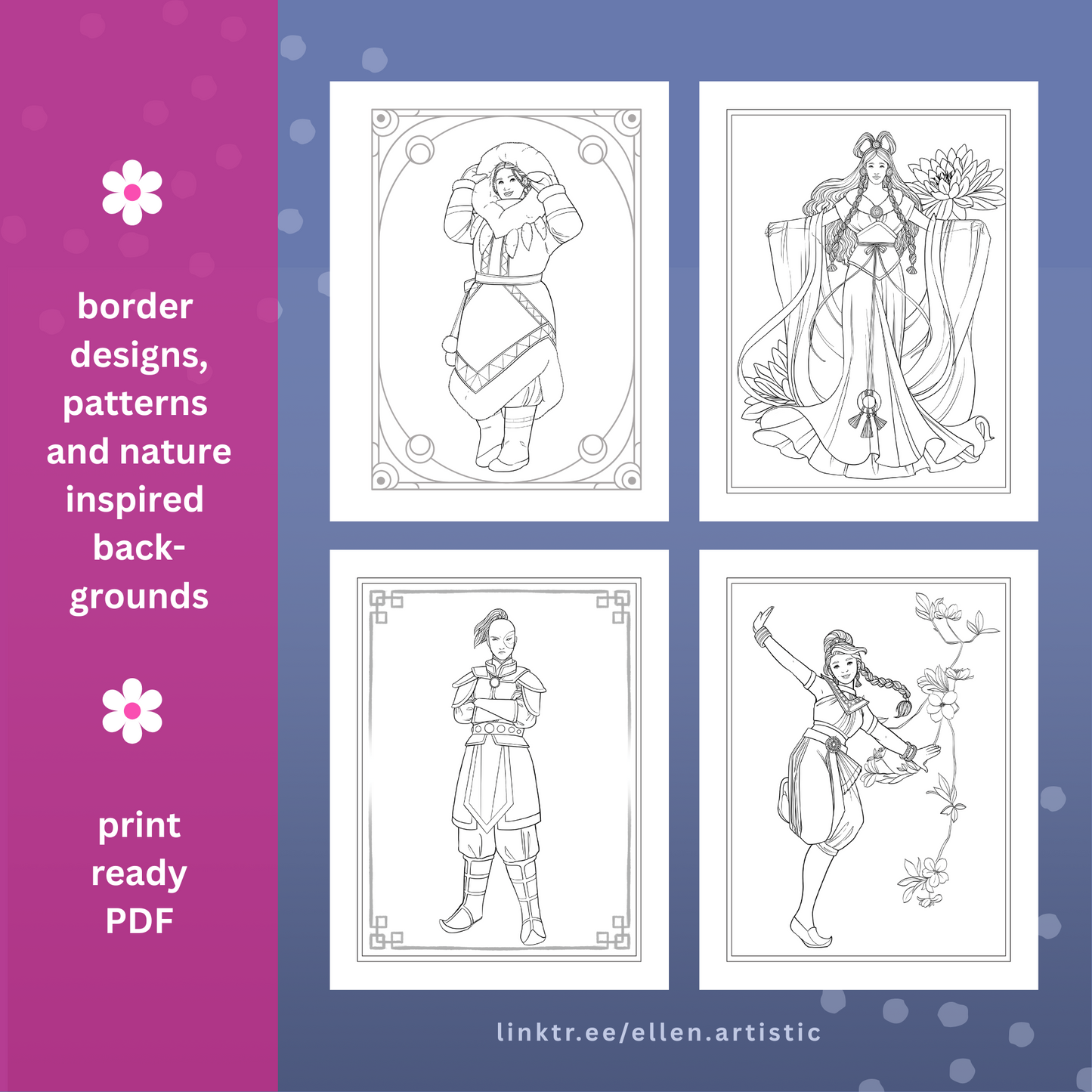 Across the Elements - 31 Page PDF Coloring Book by Ellen Artistic