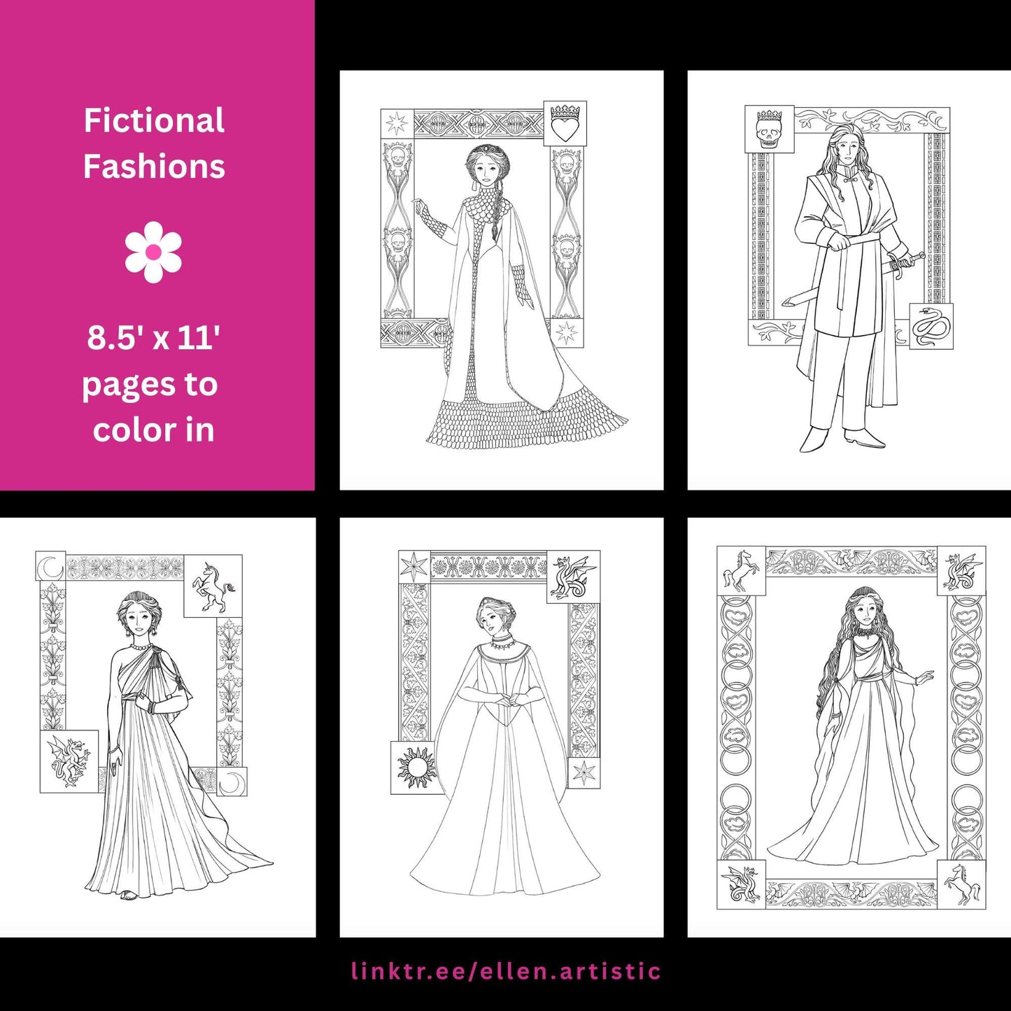 Rise of Dragons Fashion Coloring Bundle - 15 Page PDF by Ellen Artistic