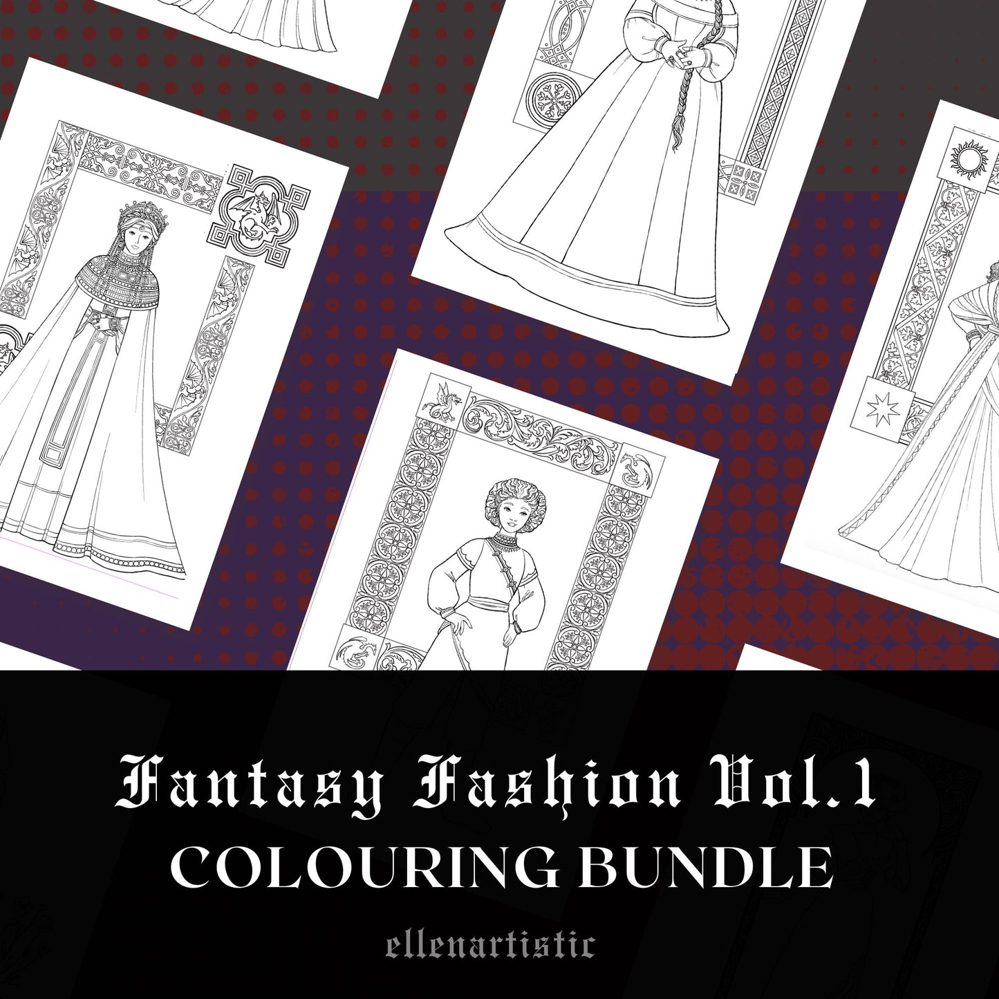 Queens & Traitors: A Fictional Fashion Coloring PDF
