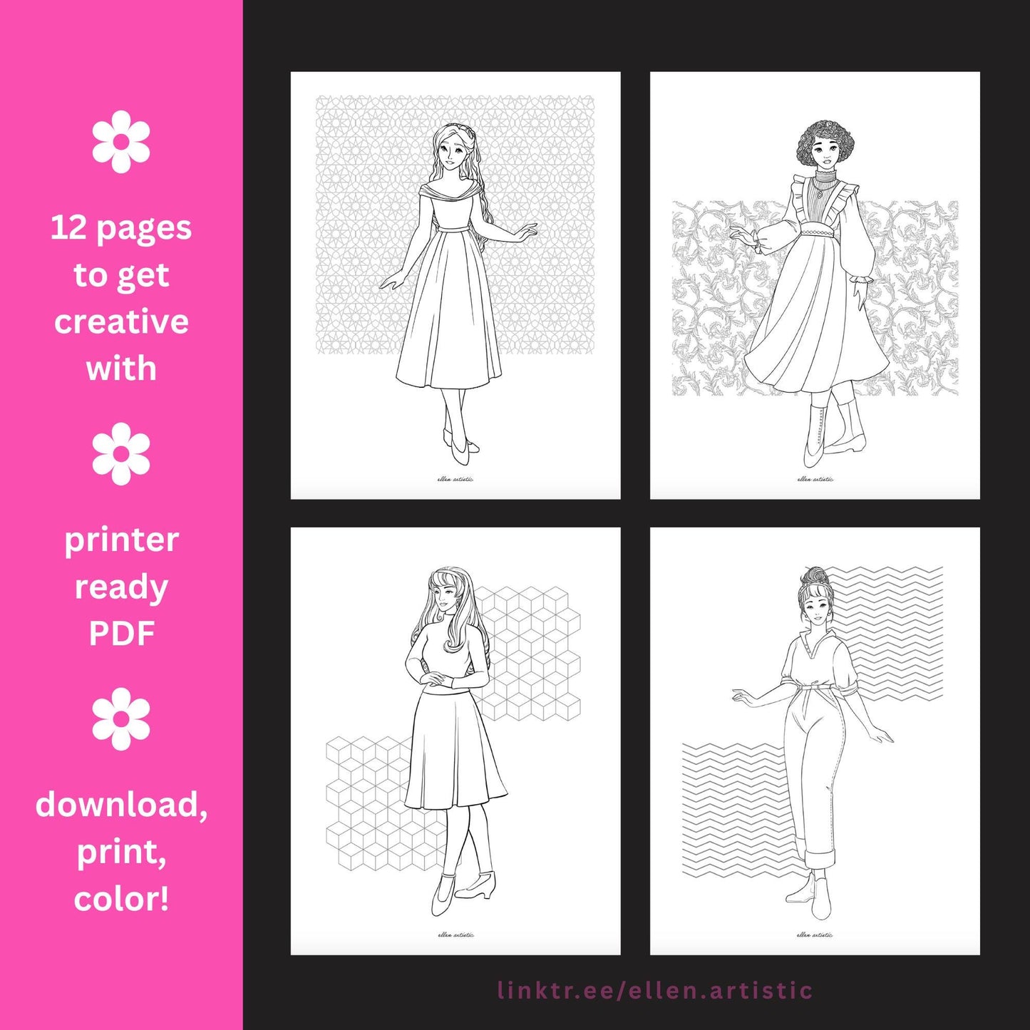 Modern Fashion #1 Coloring Pages - 12 Page PDF by Ellen Artistic