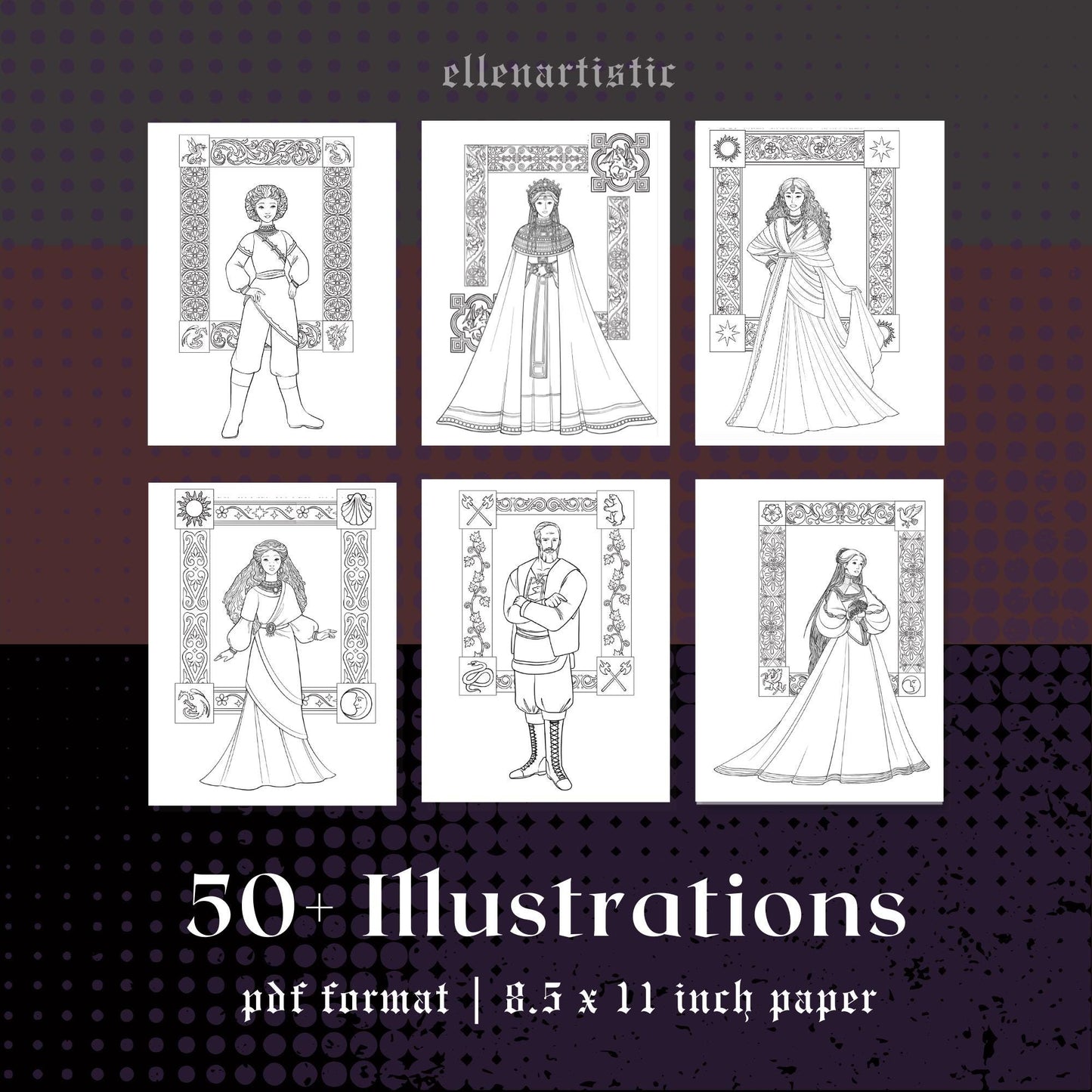 Queens & Traitors: A Fictional Fashion Coloring PDF