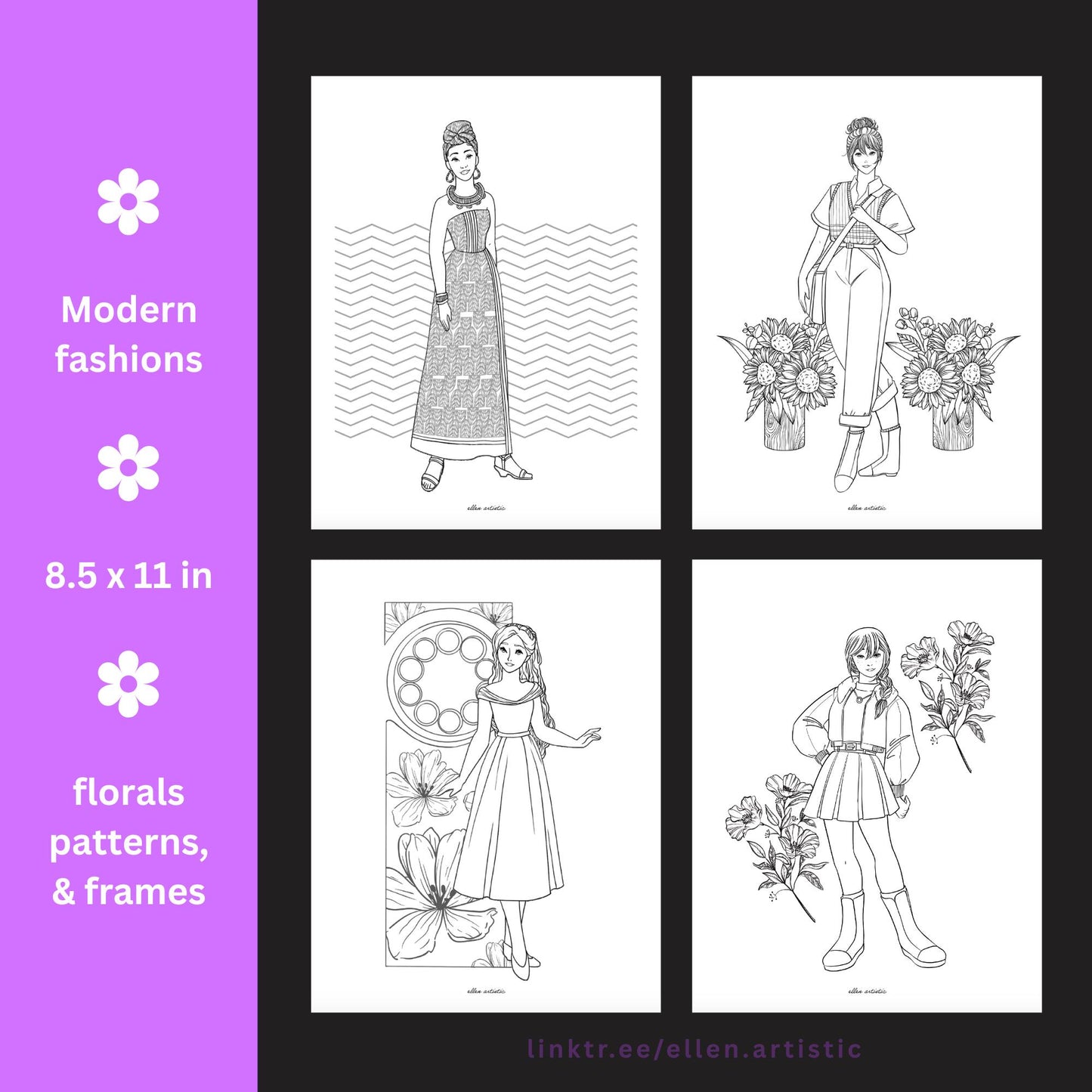 Modern Fashion #3 Coloring Pages - 12 Page PDF by Ellen Artistic