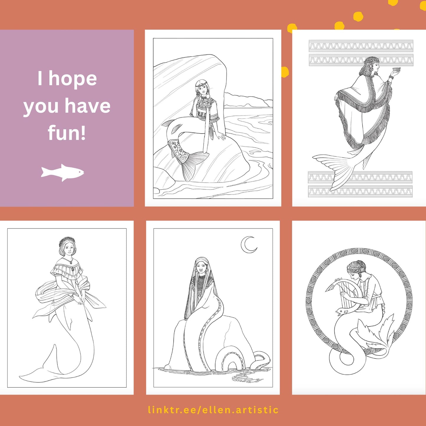 Historical Mermaids Coloring Bundle 2 - 13 Page PDF by Ellen Artistic