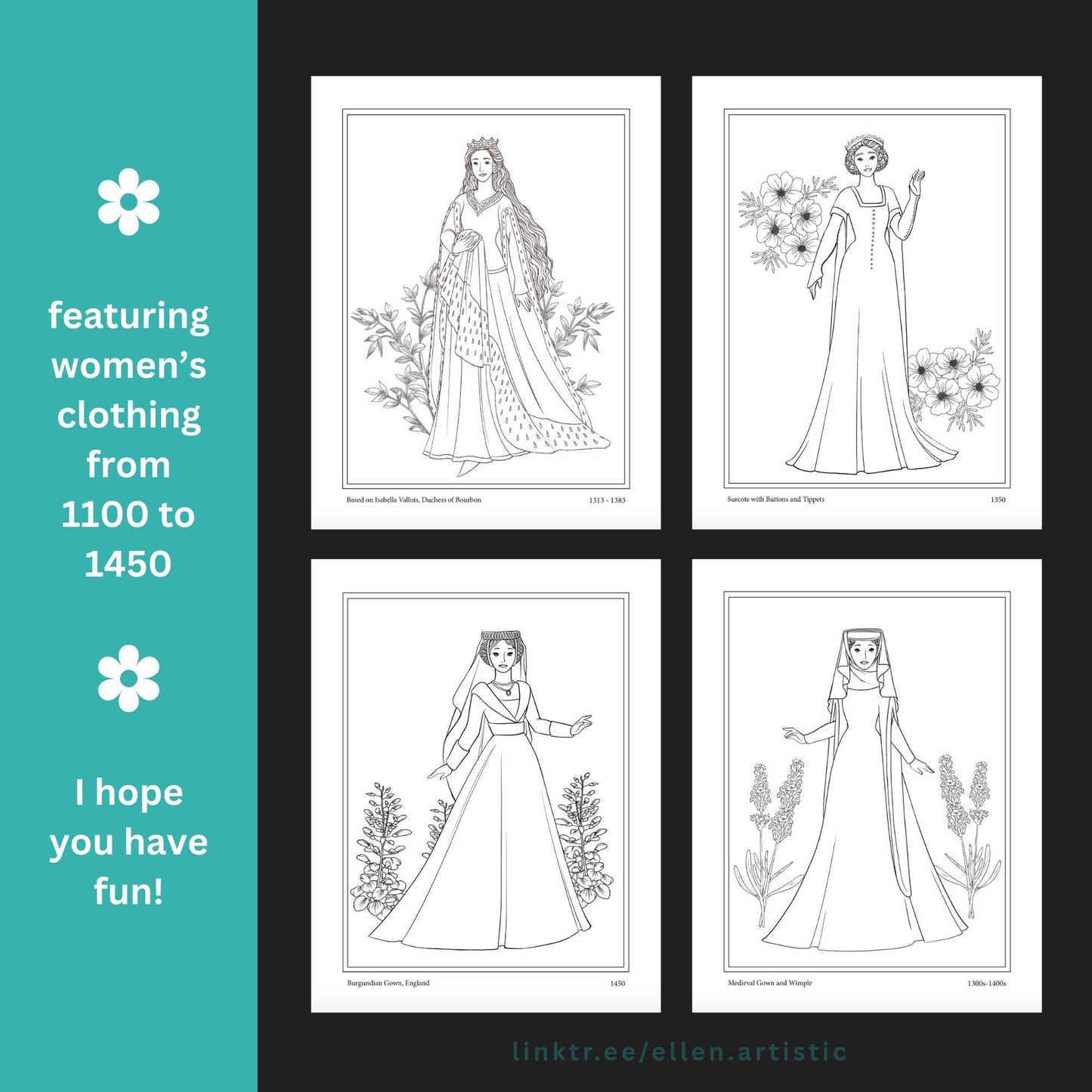 Medieval Fashion Coloring Pages - 13 Page PDF by Ellen Artistic