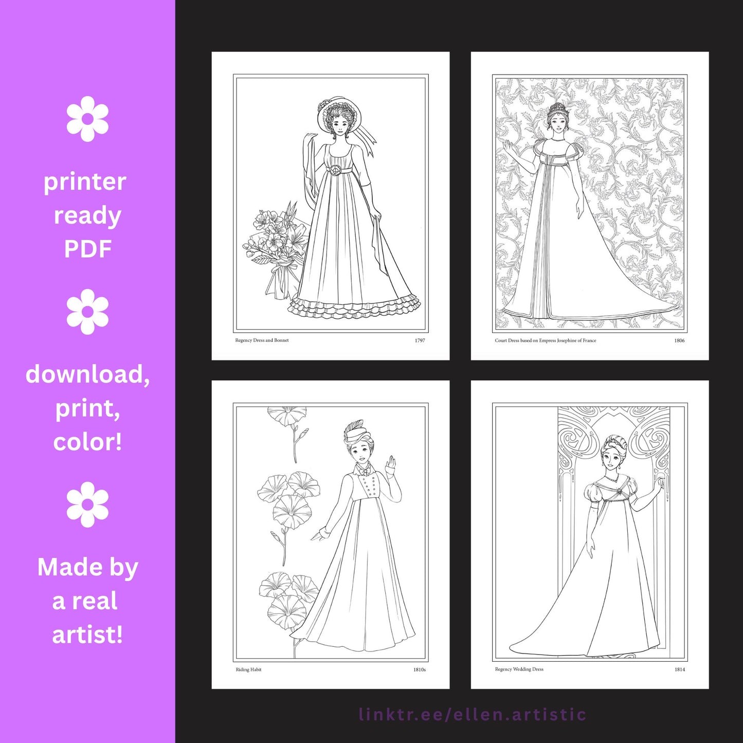 Regency Fashion Coloring Pages - 13 Page PDF by Ellen Artistic