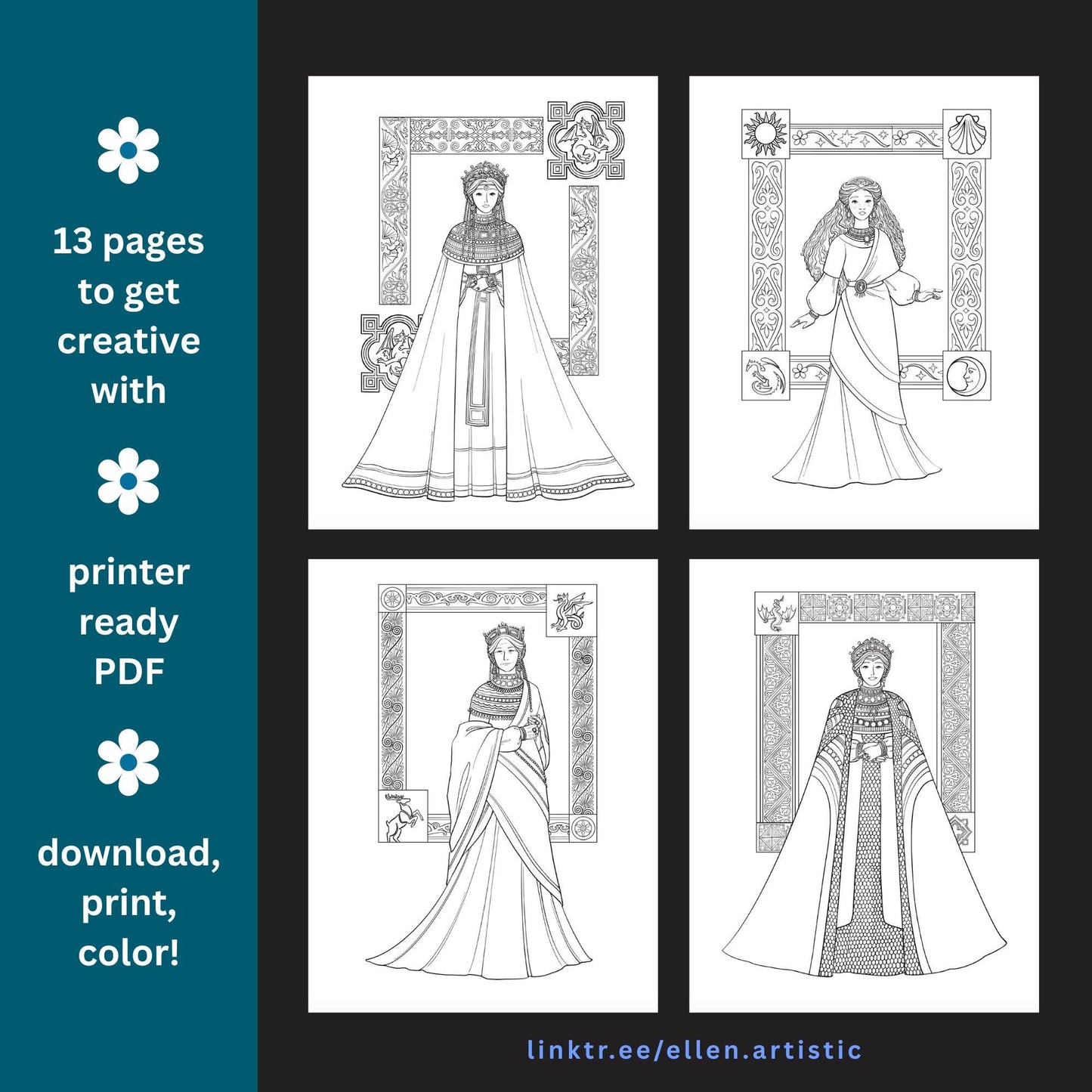 Dragons in the Sea Fashion Coloring Bundle - 16 Page PDF by Ellen Artistic