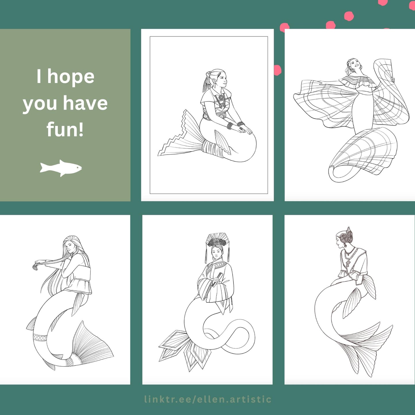 Historical Mermaids Coloring Bundle 3 - 13 Page PDF by Ellen Artistic