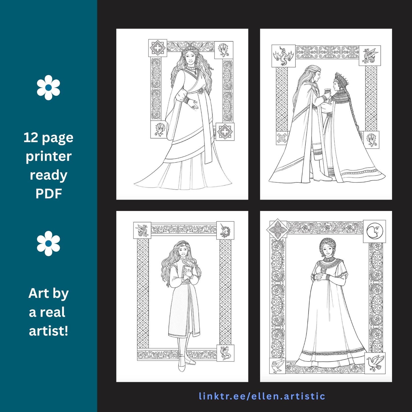 Dragons in the Sea Fashion Coloring Bundle - 16 Page PDF by Ellen Artistic