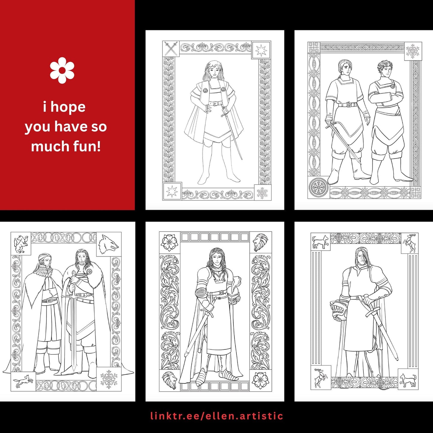 Knights & Swords Fashion Coloring Bundle - 14 Page PDF by Ellen Artistic