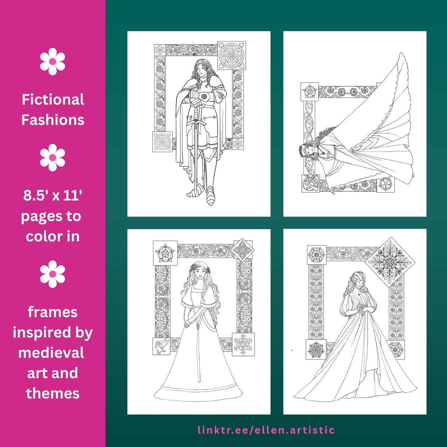 Climbing Roses Fashion Coloring Bundle - 13 Page PDF by Ellen Artistic