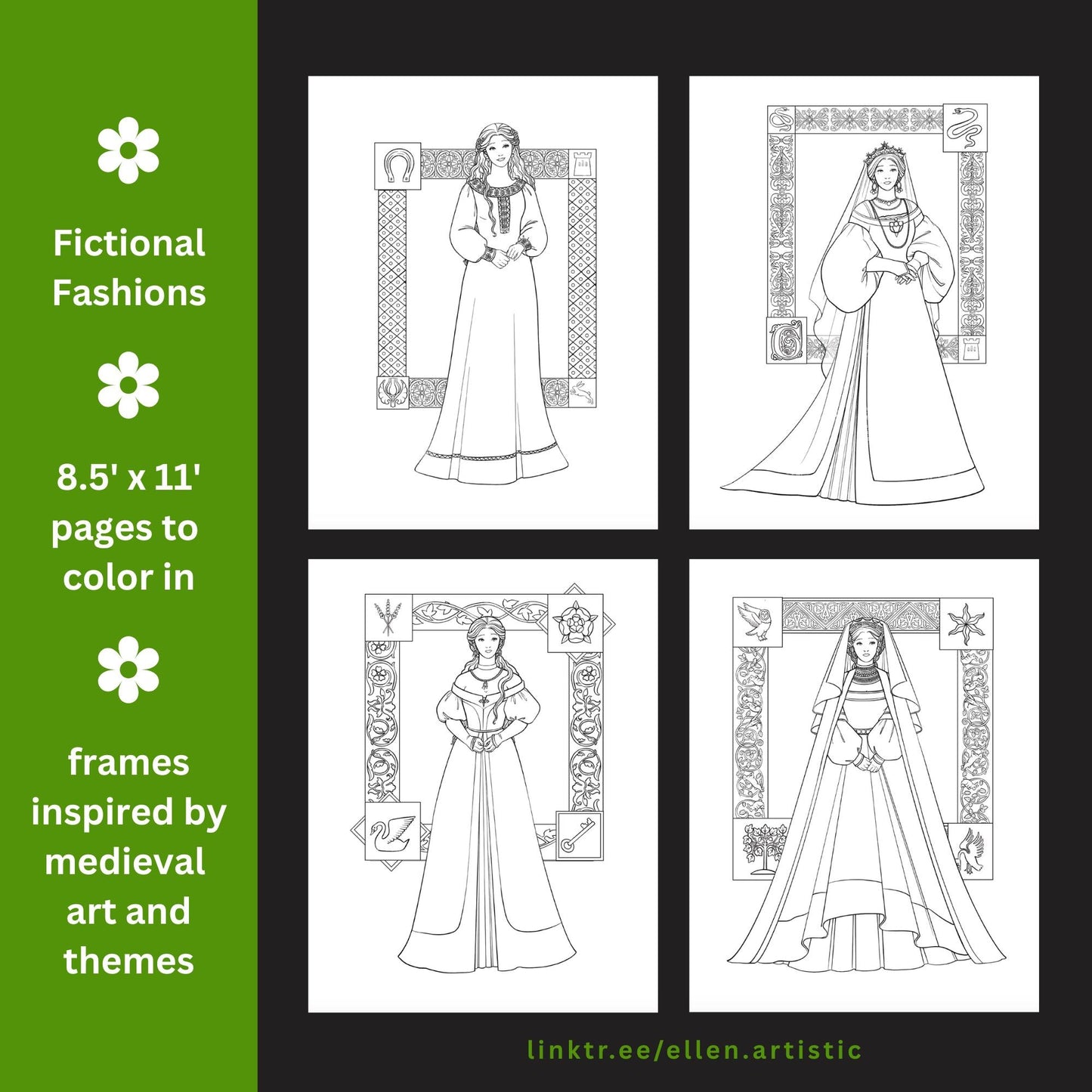 Green Fires Fashion Coloring Bundle - 13 Page PDF by Ellen Artistic