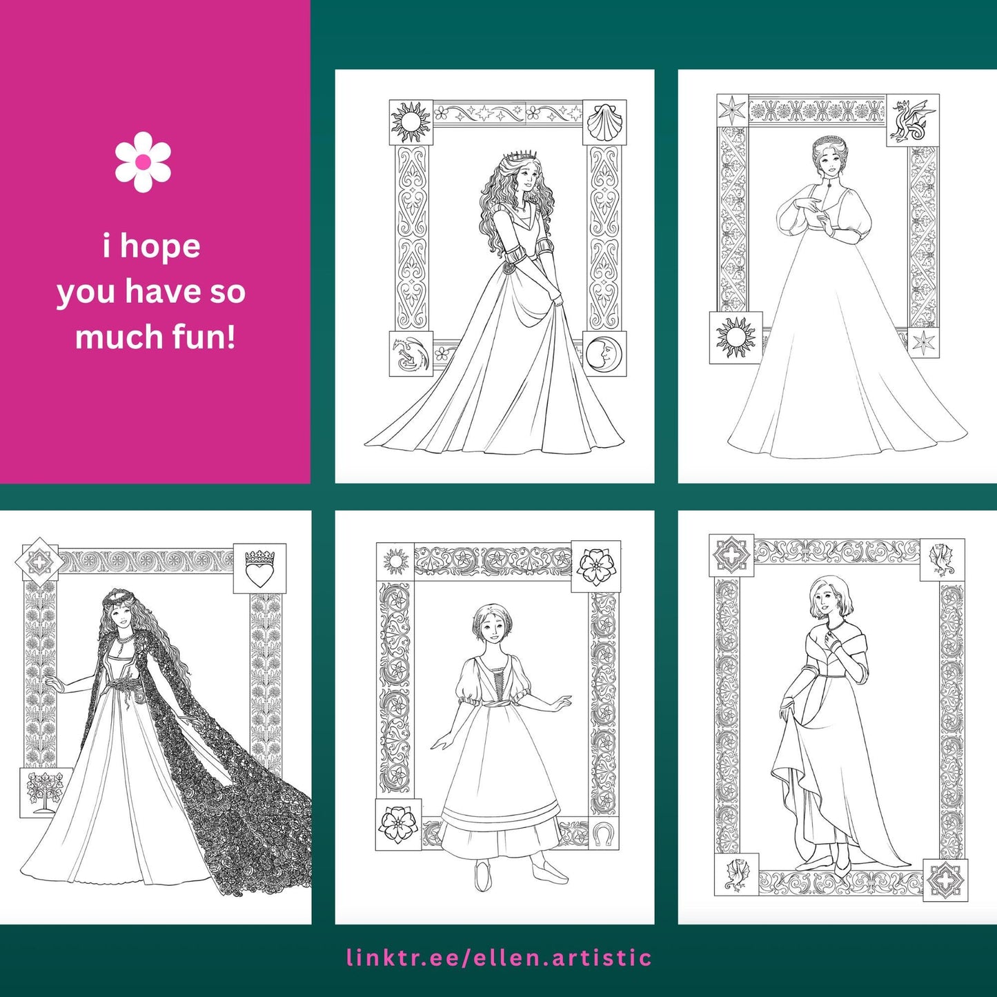 Climbing Roses Fashion Coloring Bundle - 13 Page PDF by Ellen Artistic