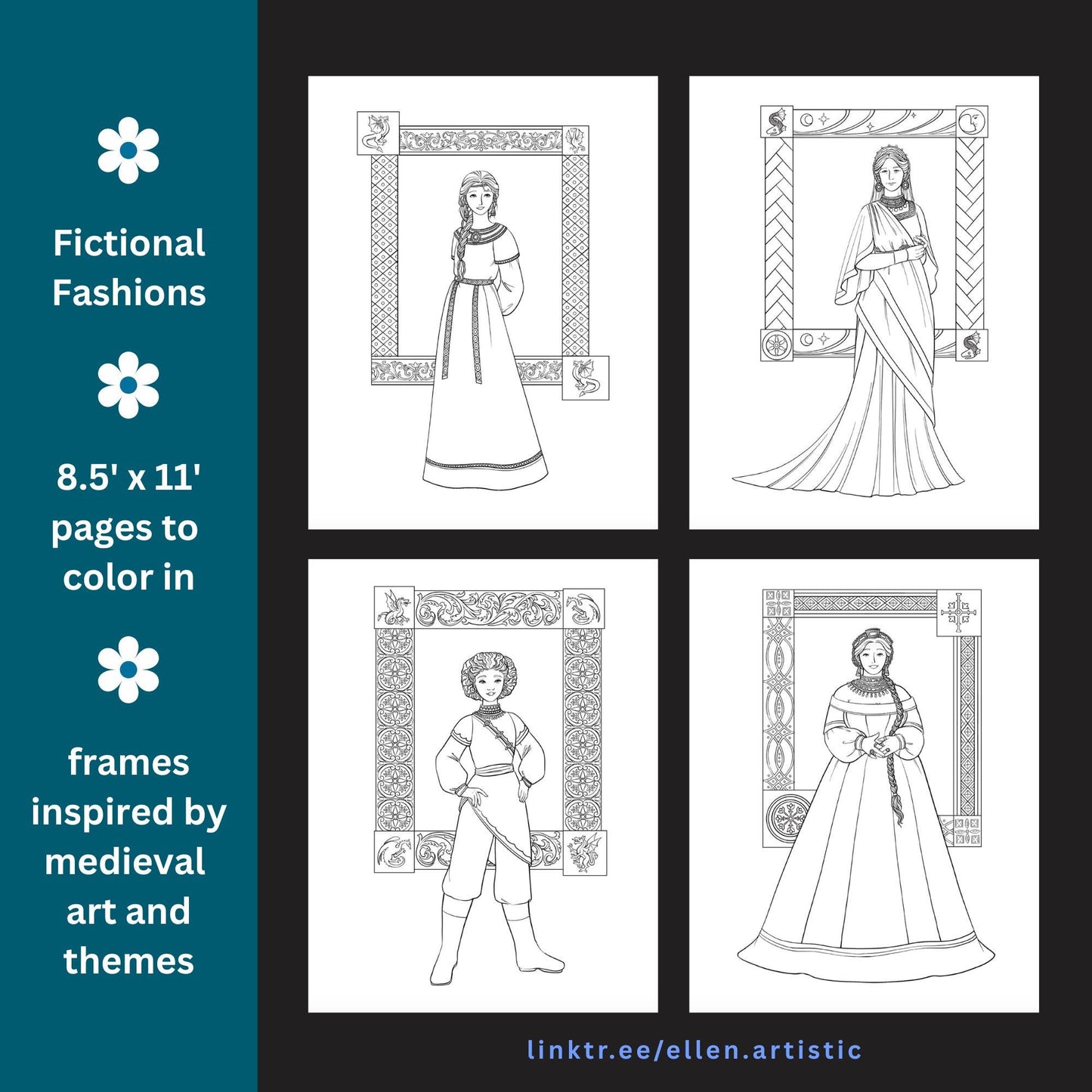 Dragons in the Sea Fashion Coloring Bundle - 16 Page PDF by Ellen Artistic