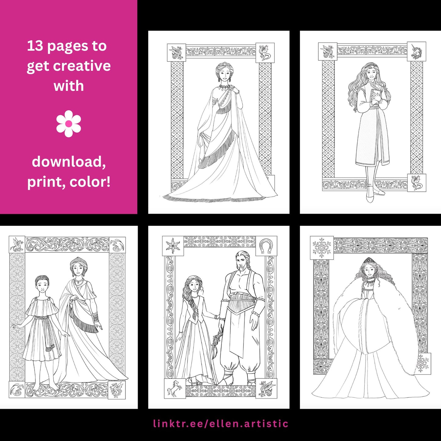 Rise of Dragons Fashion Coloring Bundle - 15 Page PDF by Ellen Artistic