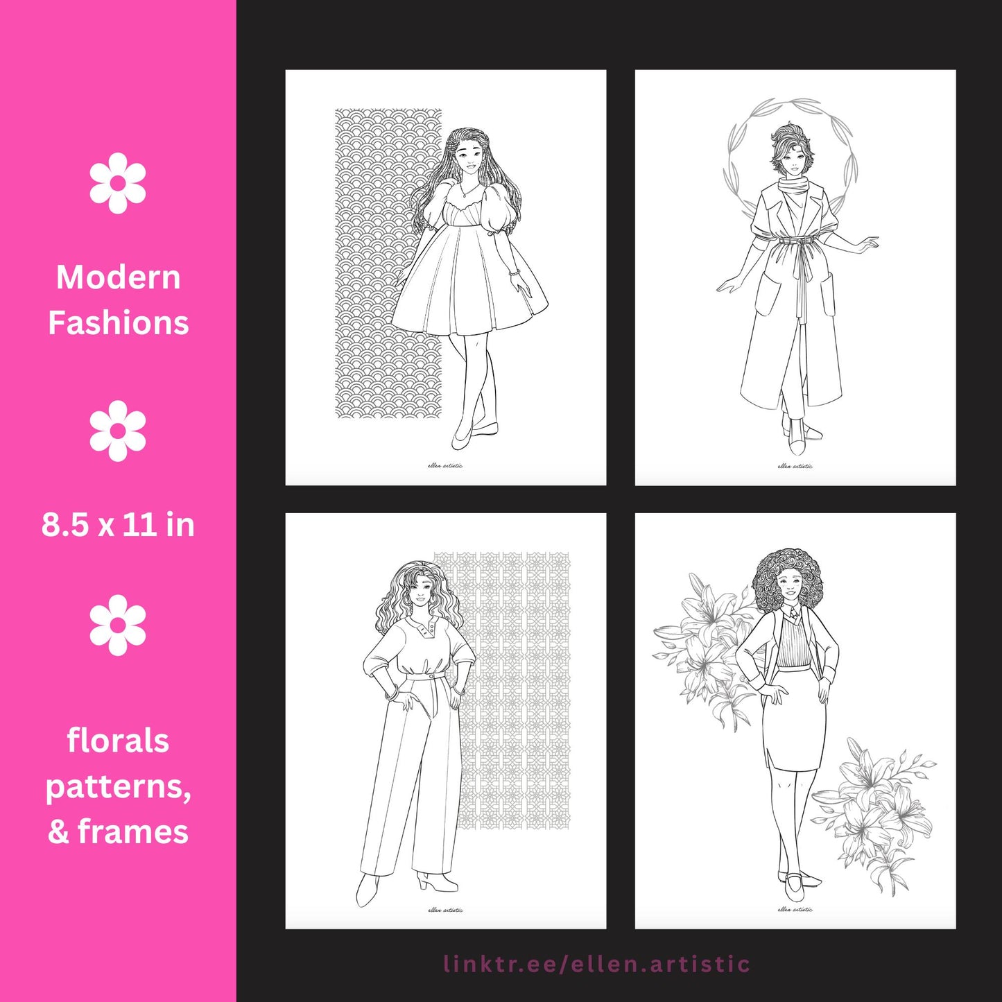 Modern Fashion #1 Coloring Pages - 12 Page PDF by Ellen Artistic