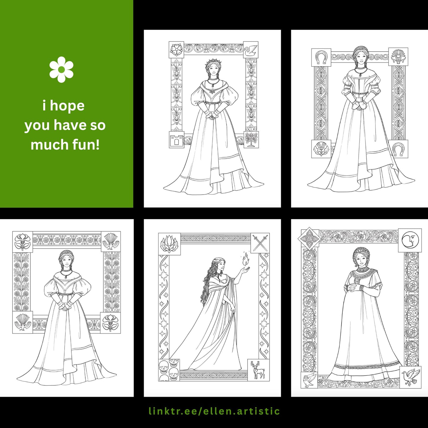 Green Fires Fashion Coloring Bundle - 13 Page PDF by Ellen Artistic