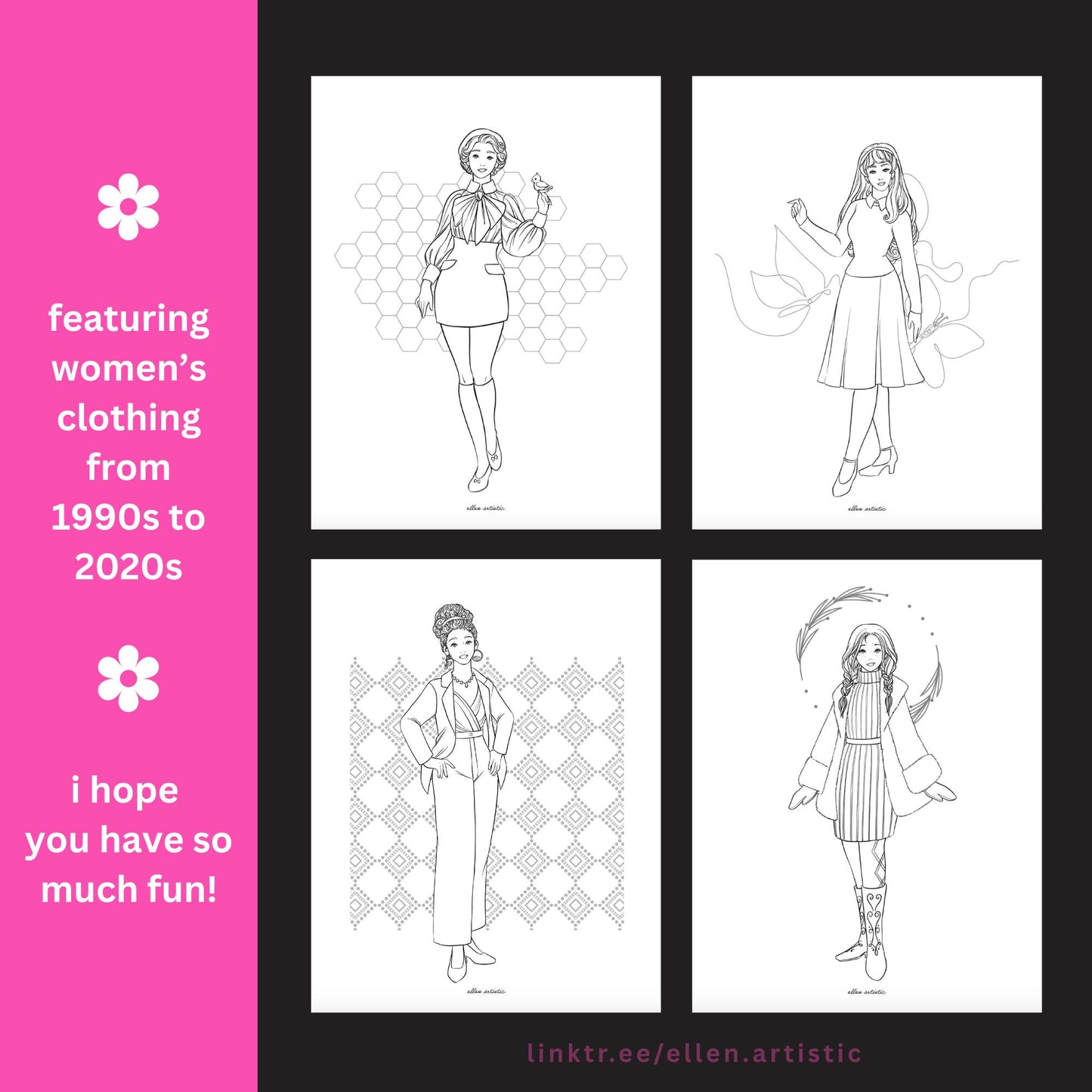Modern Fashion #1 Coloring Pages - 12 Page PDF by Ellen Artistic