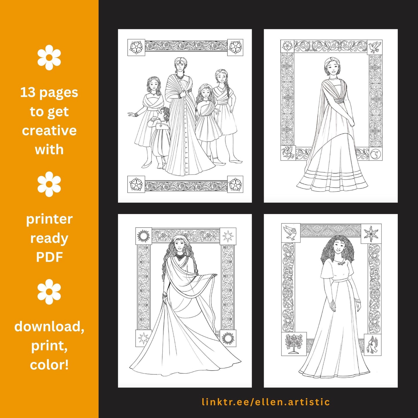 Spears in the Sun Fashion Coloring Bundle - 12 Page PDF by Ellen Artistic