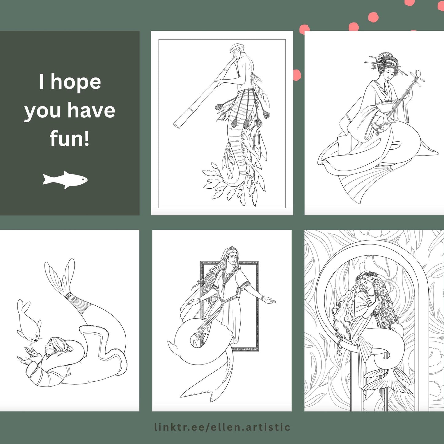 Historical Mermaids Coloring Bundle 1 - 13 Page PDF by Ellen Artistic