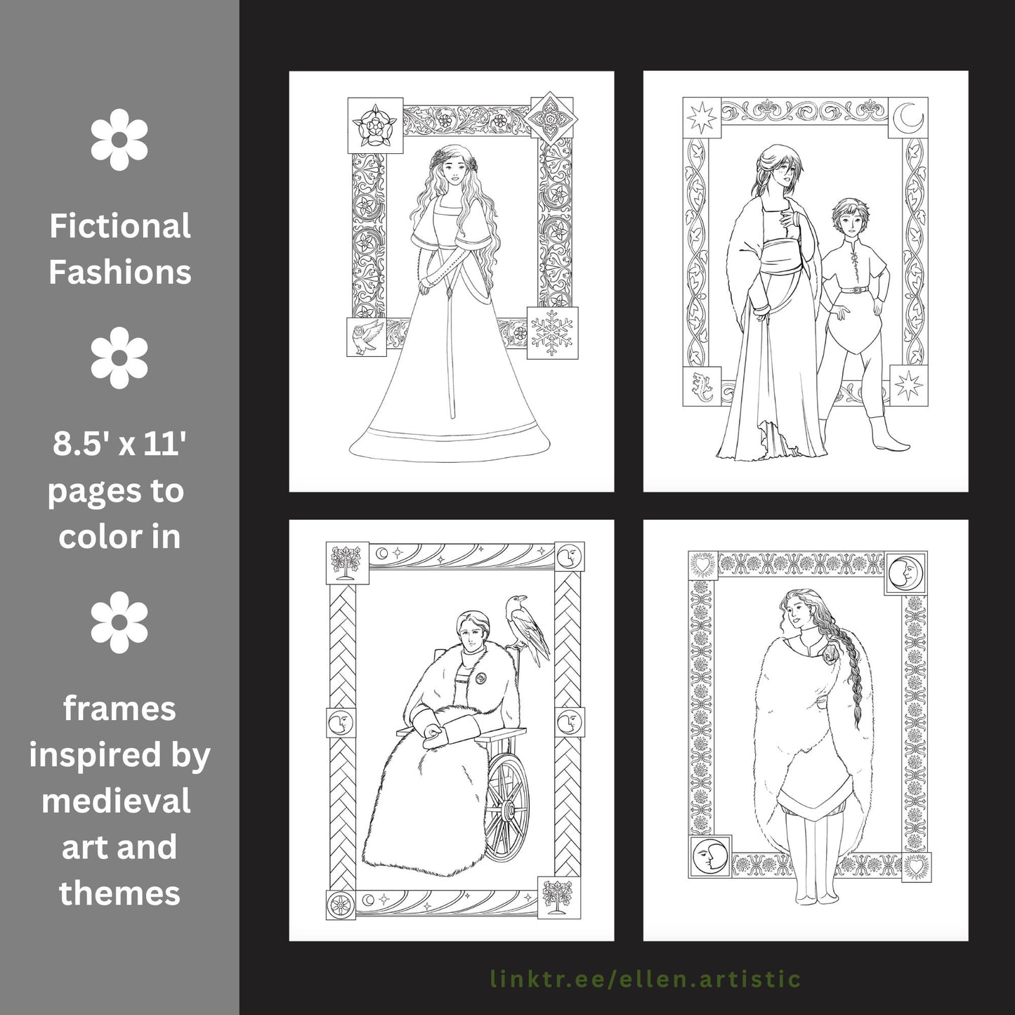 Snowy Fur Fashion Coloring Bundle - 13 Page PDF by Ellen Artistic