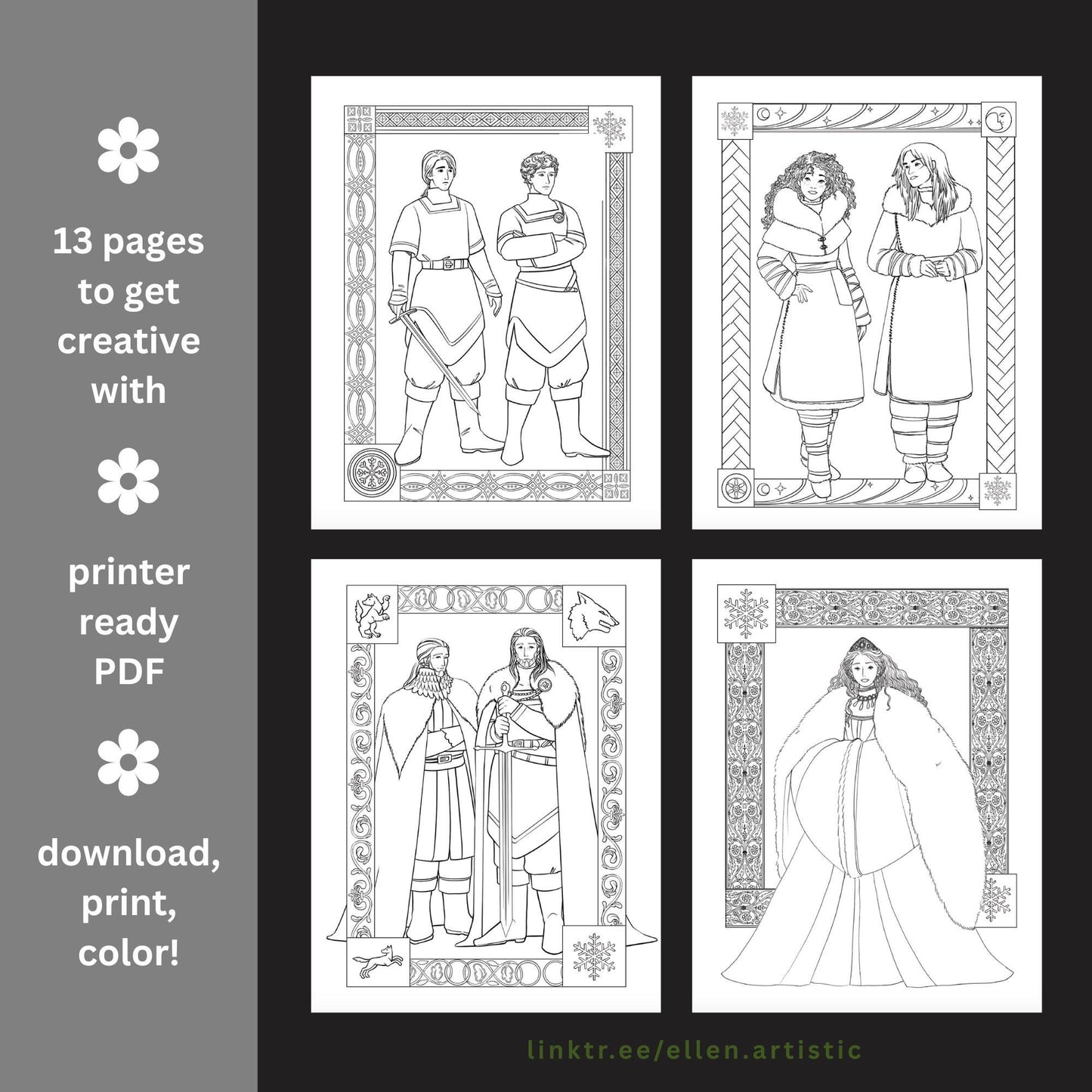 Snowy Fur Fashion Coloring Bundle - 13 Page PDF by Ellen Artistic