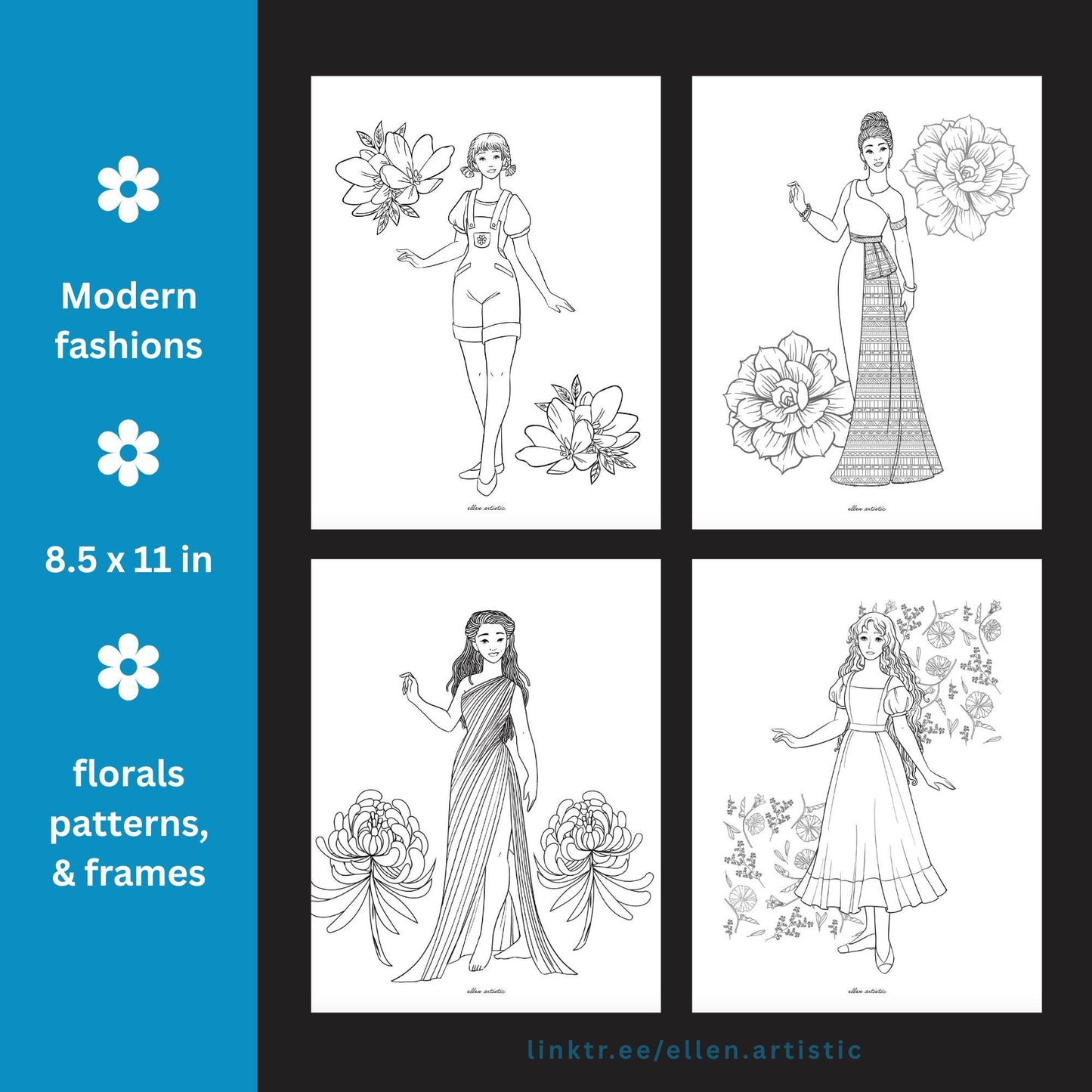 Modern Fashion #4 Coloring Pages - 12 Page PDF by Ellen Artistic