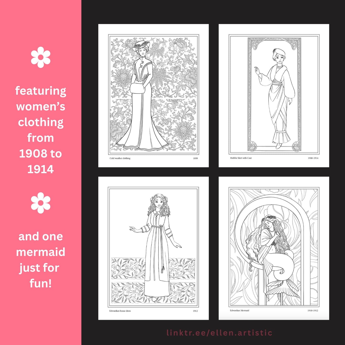 Edwardian Fashion Coloring Pages - 12 Page PDF by Ellen Artistic
