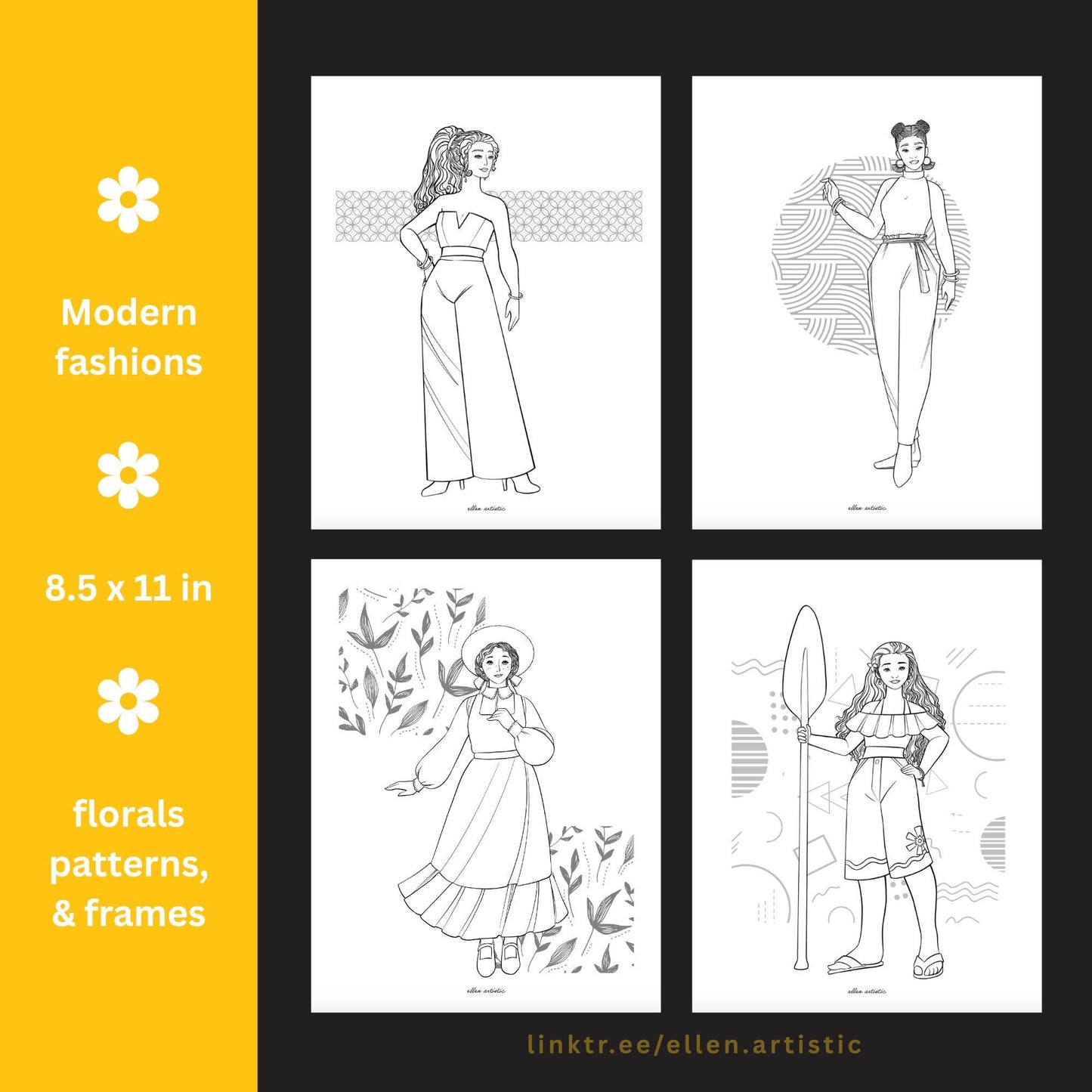 Modern Fashion #2 Coloring Pages - 12 Page PDF by Ellen Artistic