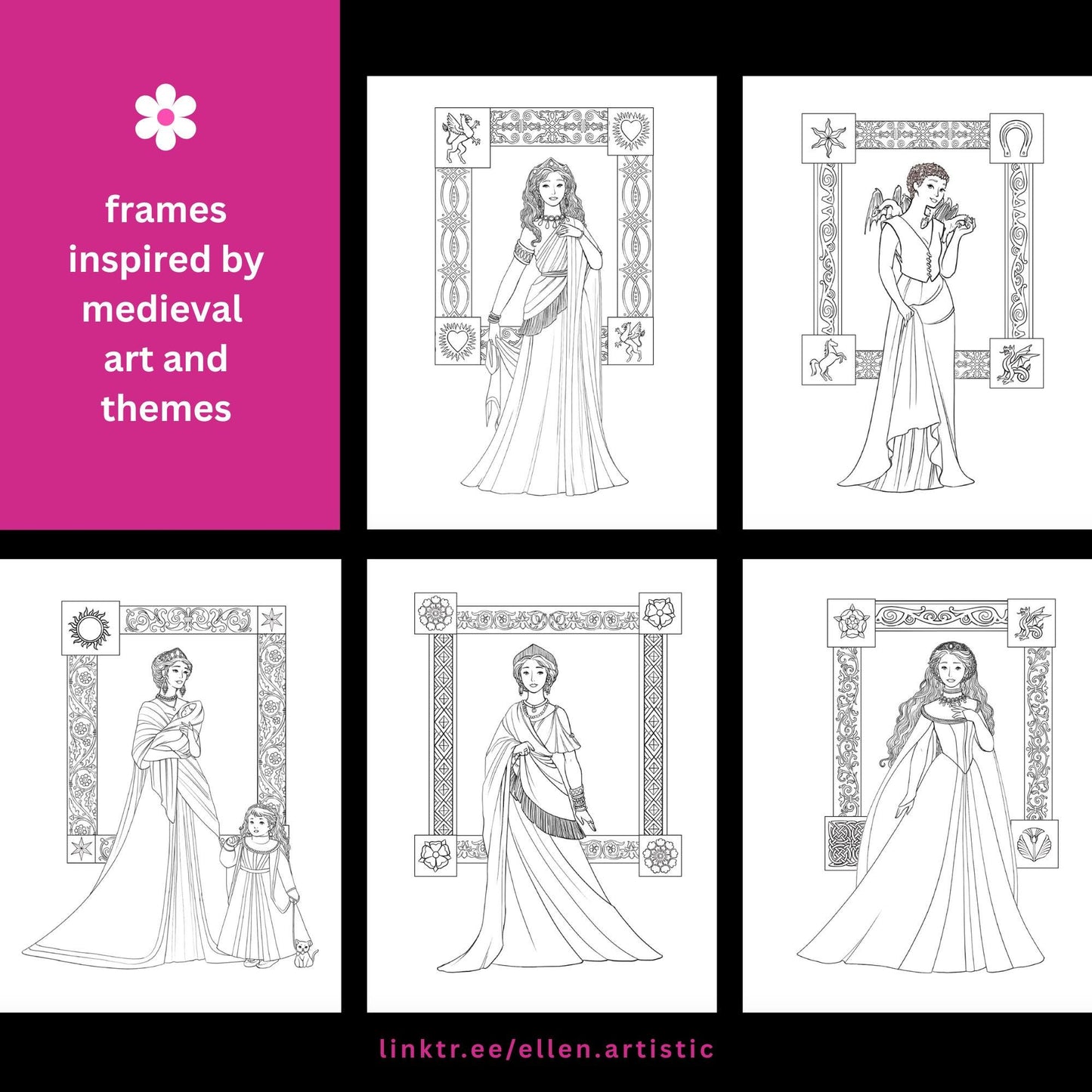 Rise of Dragons Fashion Coloring Bundle - 15 Page PDF by Ellen Artistic