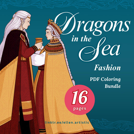 Dragons in the Sea Fashion Coloring Bundle - 16 Page PDF by Ellen Artistic