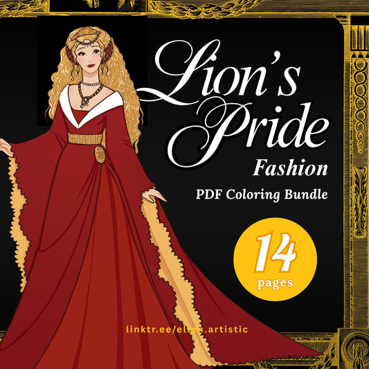 Lion's Pride Fashion Coloring Bundle - 14 Page PDF by Ellen Artistic