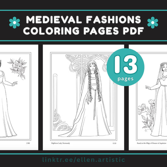 Medieval Fashion Coloring Pages - 13 Page PDF by Ellen Artistic