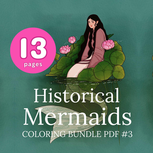 Historical Mermaids Coloring Bundle 3 - 13 Page PDF by Ellen Artistic