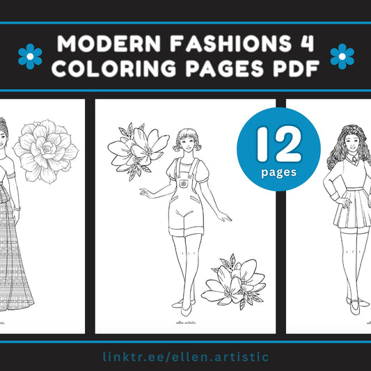 Modern Fashion #4 Coloring Pages - 12 Page PDF by Ellen Artistic