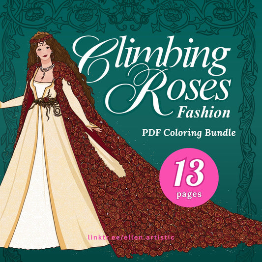 Climbing Roses Fashion Coloring Bundle - 13 Page PDF by Ellen Artistic