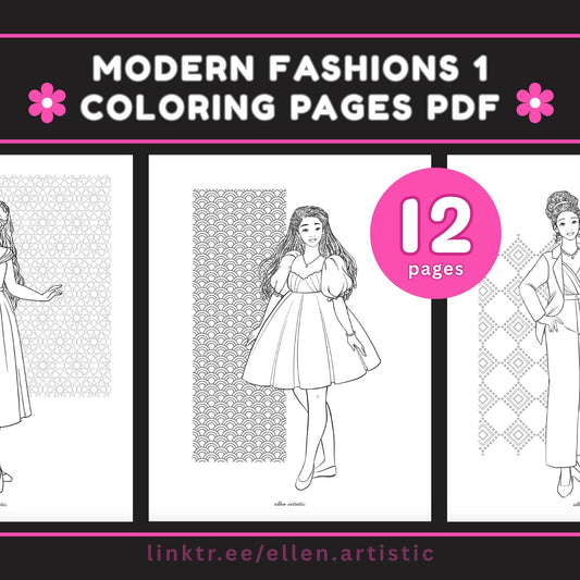 Modern Fashion #1 Coloring Pages - 12 Page PDF by Ellen Artistic