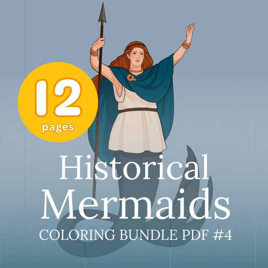 Historical Mermaids Coloring Bundle 4 - 12 Page PDF by Ellen Artistic