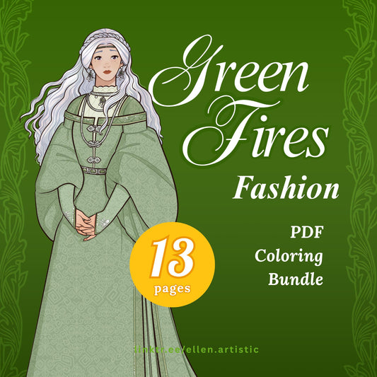 Green Fires Fashion Coloring Bundle - 13 Page PDF by Ellen Artistic